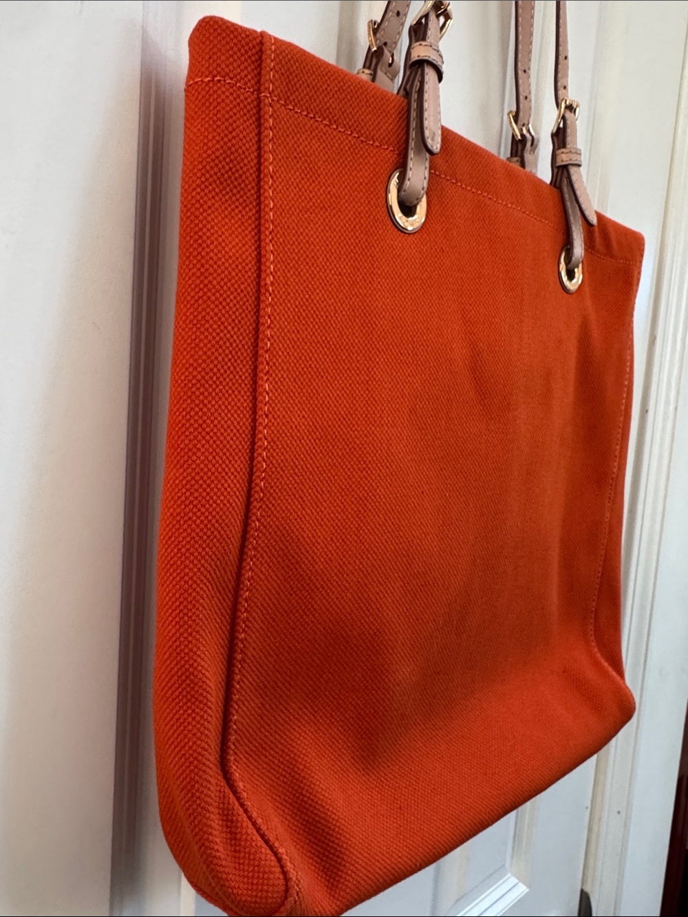 Michael Kors Burnt Orange Canvas Tote with Tan Leather Straps - Picture 8 of 11